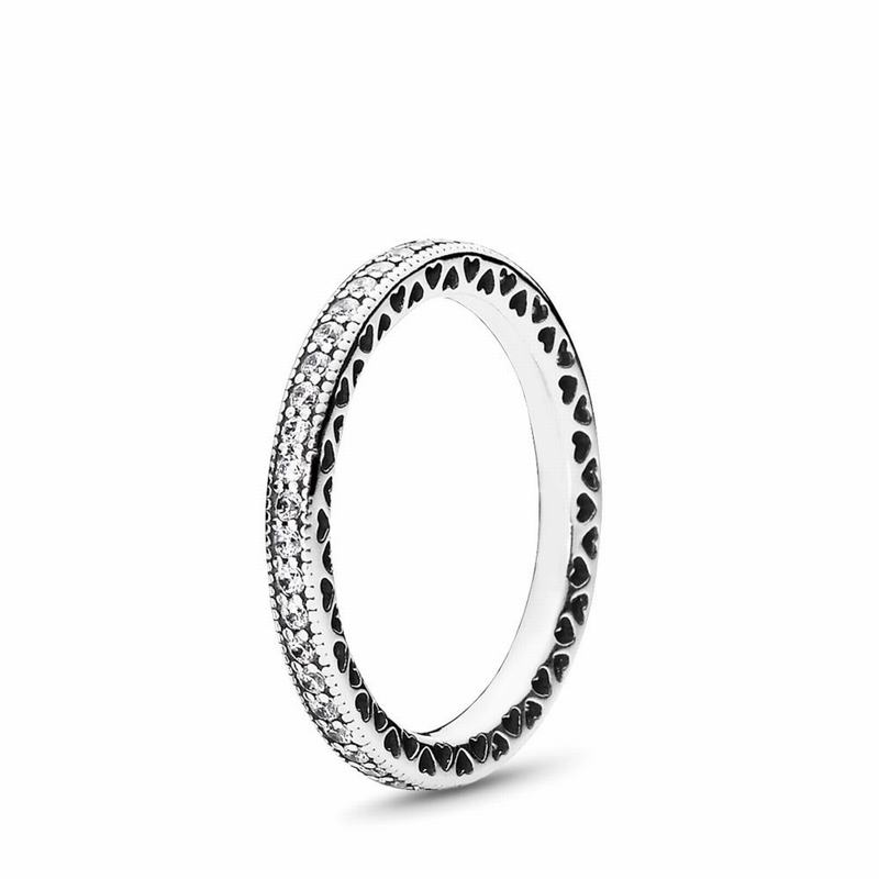 Pandora Sparkle & Hearts Stackable Ring - Sterling Silver/Cubic Zirconia - Canada | KD9267NE